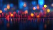 © A4719 - Cityscape at night with colorful lights reflected in water, stylized buildings, bokeh background.