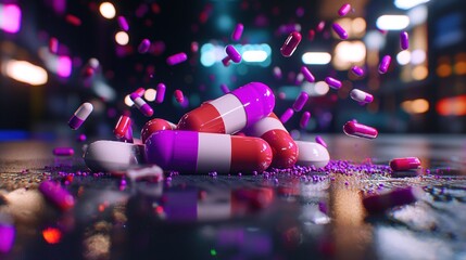 Wall Mural - night city scene pill explosion
