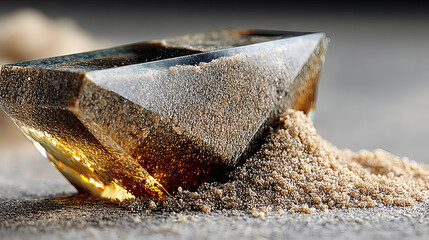 Poster - Close-up of a Crystal Gem on Pile of Golden Sand Grains