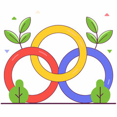 Poster - Colorful interlocking rings with green leaves and small plants create vibrant and lively scene. Isolate on white background, commercial use