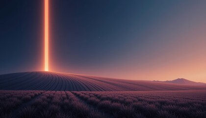 Poster - Mysterious beam of light emanating from horizon serene landscape digital artwork tranquil environment distant view futuristic concept