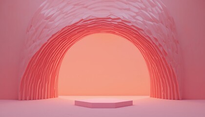 Poster - Dynamic abstract stage design contemporary art gallery 3d render minimalist environment wide angle view creative concept for modern exhibitions