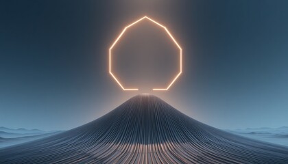 Poster - Illuminated geometric shape on undulating landscape digital art futuristic environment serene perspective abstract concept design
