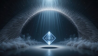 Poster - Ethereal light beam action cosmic realm digital art mystical environment aerial viewpoint futuristic concept exploration