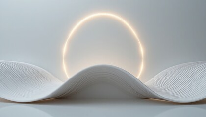 Poster - Abstract wave sculpture with circular halo minimalist studio digital art clean space low angle contemporary design