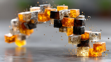 Poster - Colorful Abstract Composition of Ice Cubes with Bubbles and Sparkles