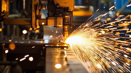 Fototapete - Bright sparks flying during metal processing activity Generative AI