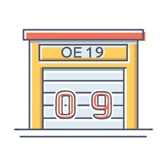 Poster - Garage or warehouse structure with the numbers zero and nine displayed