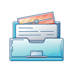 Poster - Cute Cartoon Filing Cabinet Drawer with Documents and Folder, Vector Illustration