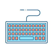 Simple blue computer keyboard illustration with fun design and vibrant colors