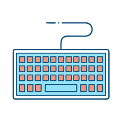 Poster - Simple blue computer keyboard illustration with fun design and vibrant colors