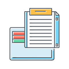 Poster - Illustration of a file folder containing documents and a clipboard with papers