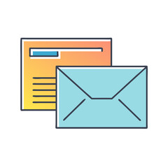 Poster - Colorful illustration of an envelope and a document, representing business communication
