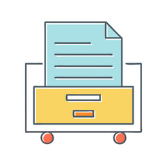Poster - Colorful illustration of a yellow filing cabinet with light blue documents inside
