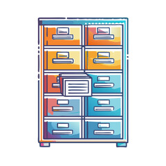 Poster - Cartoon Filing Cabinet with Colorful Drawers and One Open Document
