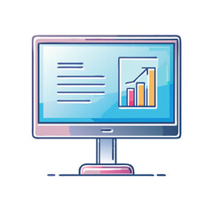 Poster - Stylized monitor showing a business report with rising profits and documents