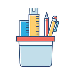 Poster - Illustration of a pen and pencil holder with writing and measuring tools