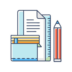 Poster - Illustration of documents, a notepad, ruler, and pencil for school study