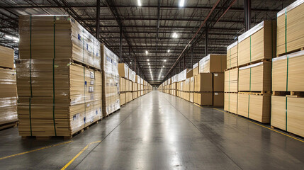 Aufkleber - Neatly stacked plywood sheets in a warehouse facility Generative AI