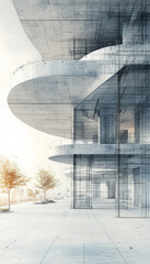 Poster - modern architectural visualization showcasing curved concrete structures and open spaces