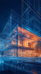 Poster - modern architectural visualization showcasing futuristic building design with vibrant lighting