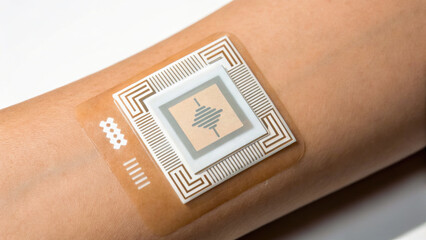 Poster - Wearable technology patch on skin, showcasing advanced health monitoring capabilities and innovative design