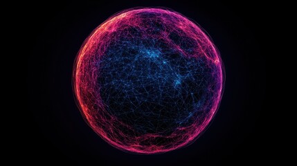 Poster - Abstract illustration of a glowing sphere representing interconnected networks in vibrant colors and intricate patterns