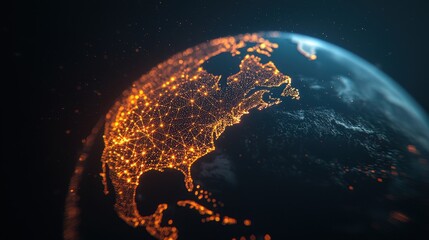 Poster - Illuminated North America Globe with Network Connections and Stars Representing Digital Integration