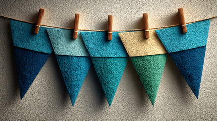Poster - Colorful Felt Bunting Decoration Hanging on a String Background
