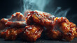 © Mirivox - Close-up of several glazed chicken wings, steaming, showcasing rich, red-brown glaze texture, suggesting deliciousness and savoriness, perfect for food blogs or restaurant menus