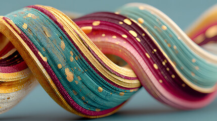 Poster - colorful flowing ribbons with golden accents on a soft background