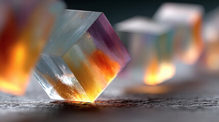 Poster - Colorful Glass Cubes with Light Reflections on a Textured Surface