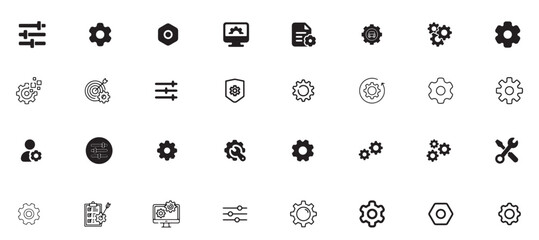 Fototapete - setting, icon, technology, set, illustration, service, gear, work, business, concept, system, industry, flat, development, strategy, cogwheel, maintenance, process, symbol, management, engineering