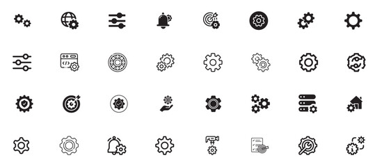 Fototapete - setting, icon, technology, set, illustration, service, gear, work, business, concept, system, industry, flat, development, strategy, cogwheel, maintenance, process, symbol, management, engineering