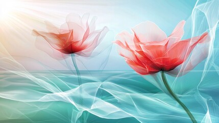 Canvas Print - Delicate Flowers on Water, Soft Background