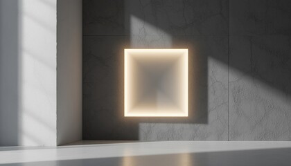 Aufkleber - Illuminated minimalist square installation modern architectural space digital art contemporary design interior perspective visual harmony