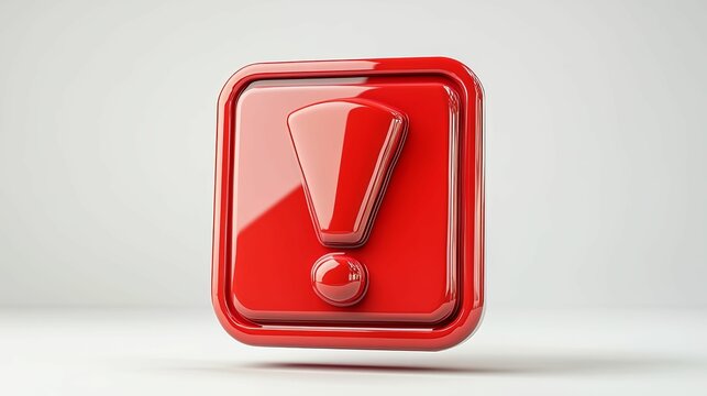 Elevated red exclamation mark graphic symbol.