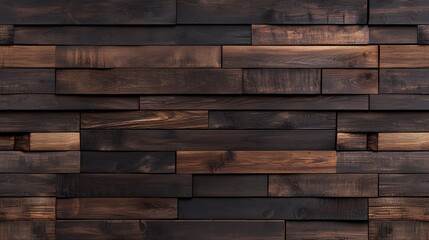 Poster - A close-up view of a textured wooden wall featuring varying shades of dark wood, emphasizing natural patterns and rustic charm.