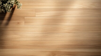 Poster - Light wooden flooring with a subtle texture, accompanied by a small potted plant, creating a warm and inviting atmosphere.