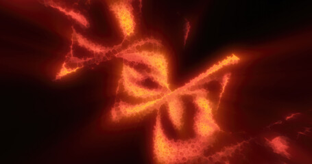 Poster - fiery abstract spiral shape with vibrant orange and red textures on a black background, resembling a