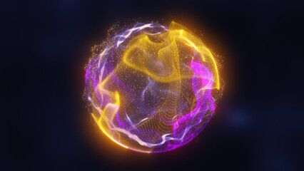 Poster - vibrant yellow and purple energy sphere with glowing light trails and intricate patterns futuristic 