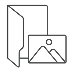 Poster - Gallery folder thin line icon, windows pack concept. Vector graphics. Folder with images and pictures, multimedia sign on white background, linear style icon for mobile or web design.