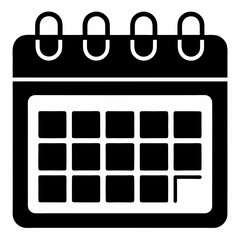  Black calendar icon with grid and three rings