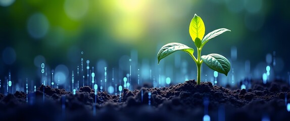 AI-driven mobile banking enhances financial inclusion and accessibility under urban social policy and regulation. Seedling Growing in Soil Surrounded by Streams of Binary Code