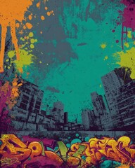 Poster - Vibrant urban graffiti with a colorful splash on a textured background.