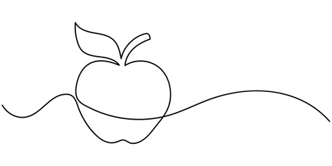 Poster - Continuous line drawing of apple, Single one line art of apple fruit vector, Continuous one line drawing apple vegan fruit on a white background vector illustration, Apple fruits continuous one line.