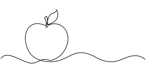 Poster - Continuous line drawing of apple, Single one line art of apple fruit vector, Continuous one line drawing apple vegan fruit on a white background vector illustration, Apple fruits continuous one line.