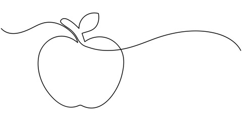 Poster - Continuous line drawing of apple, Single one line art of apple fruit vector, Continuous one line drawing apple vegan fruit on a white background vector illustration, Apple fruits continuous one line.