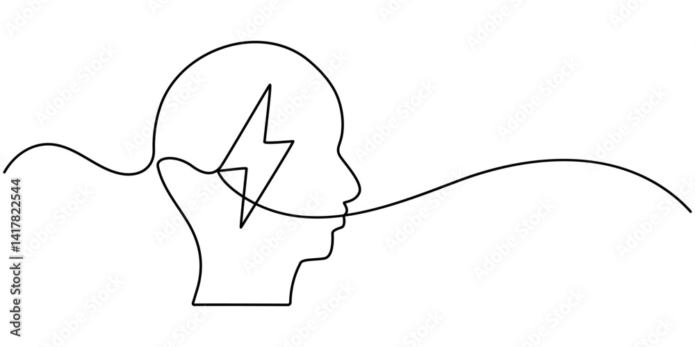 Headache Single Line Icon, Continuous Line Drawing of Brainstorming ...