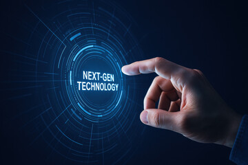 Poster - A hand interacts with a futuristic digital interface symbolizing innovation and strategy highlighting efficient decision-making for business growth